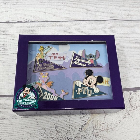 NEW! DISNEY WDW PIN TRADING UNIVERSITY PENNANTS 2008 BOXED SET LE 1500 PIN - Picture 1 of 3